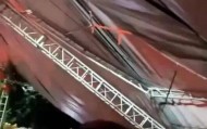 广东揭阳一戏台观众区雨篷积水突然倒塌,观众、演员急忙躲避,当地回应:正在核查处理