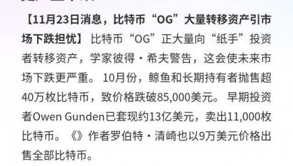 比特币：长期持有者抛售，或致市场更严重下跌