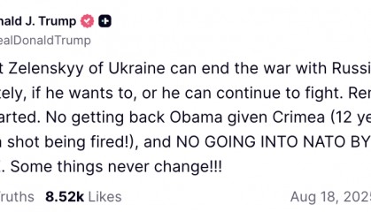 特朗普再发文：乌克兰拿不回克里米亚、不能加入北约