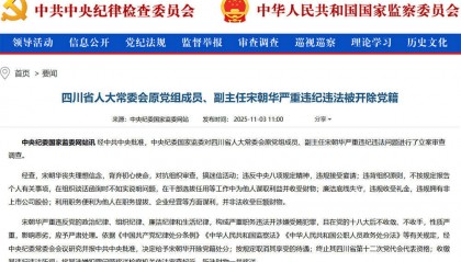 四川省人大常委会原党组成员、副主任宋朝华严重违纪违法被开除党籍